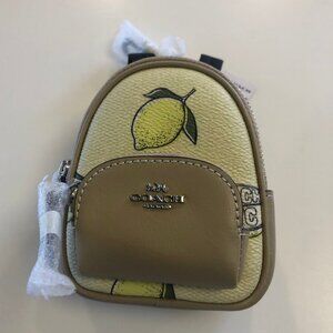 NWT Coach Mini Court Backpack Bag Charm with Lemon Print  Style Number CAP03